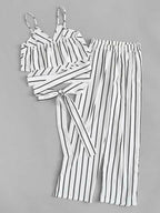 Striped Self-Tie Cami Top & Wide-Leg Pants Set Shein