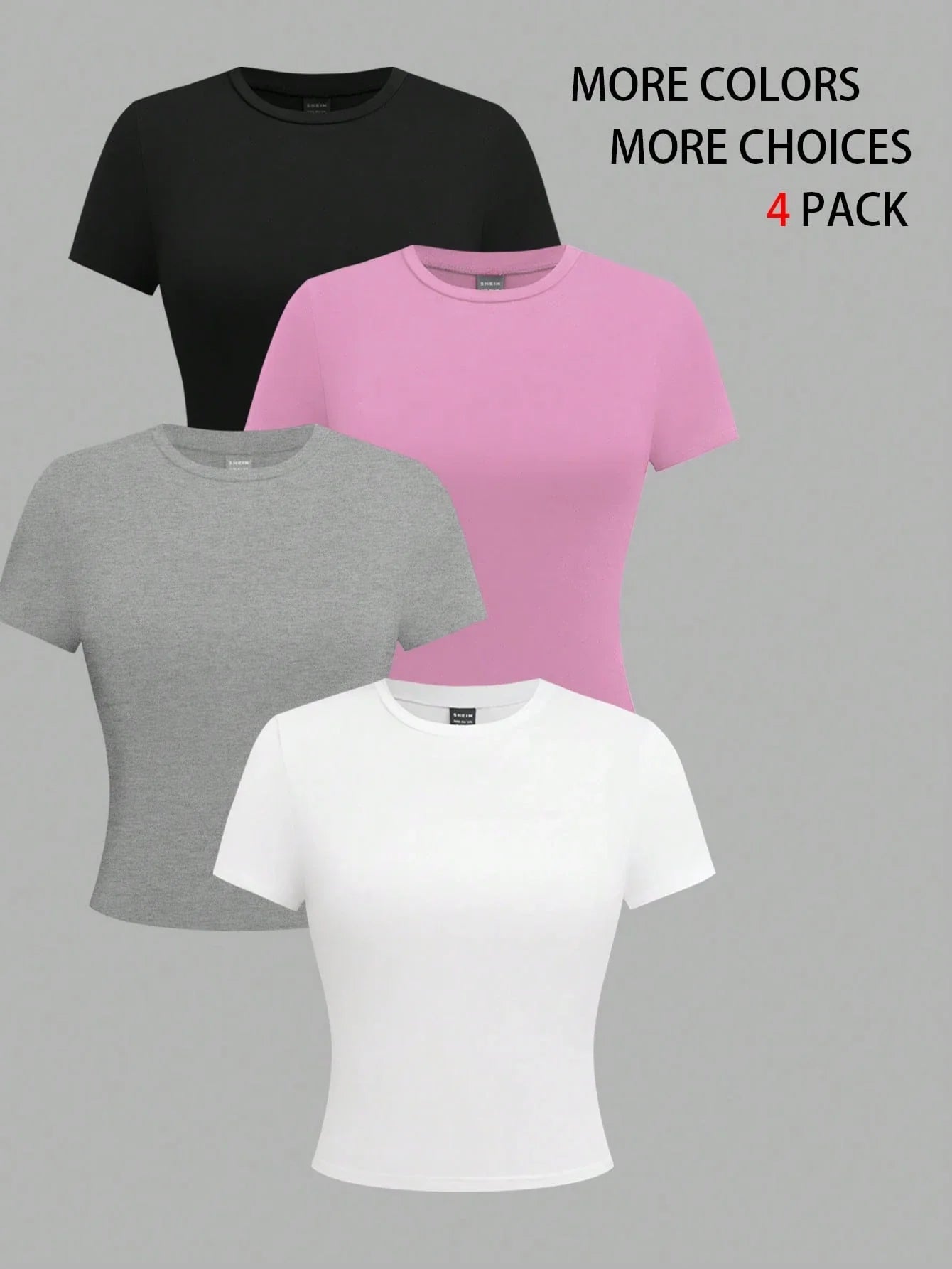 EMERY ROSE 4pcs Women Solid Color Crop Fitted Crew Neck Short Sleeve T-Shirts shein
