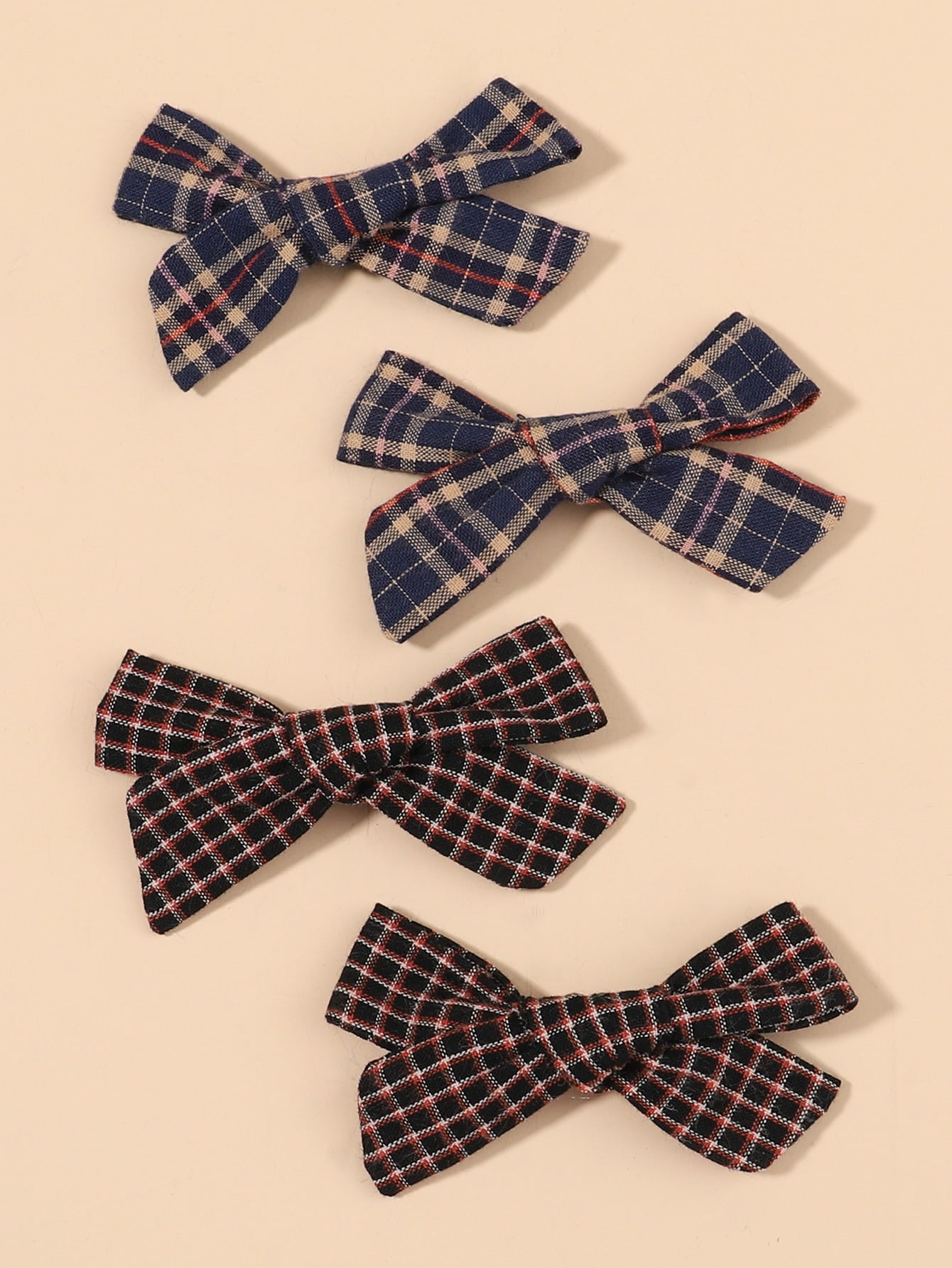 4pcs Toddler Girls Plaid Pattern Bow Decor Alligator Hair Clip shein