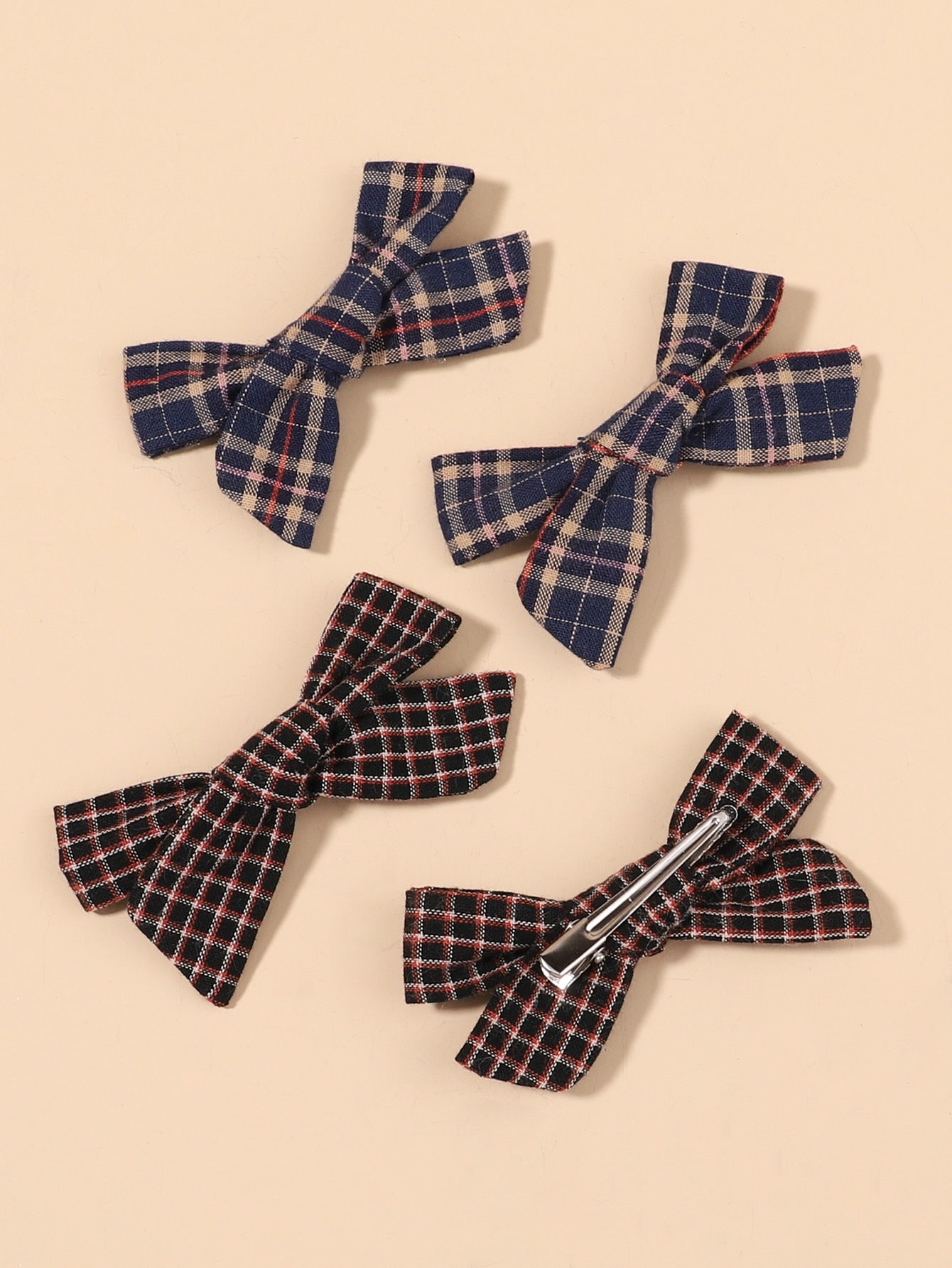 4pcs Toddler Girls Plaid Pattern Bow Decor Alligator Hair Clip shein