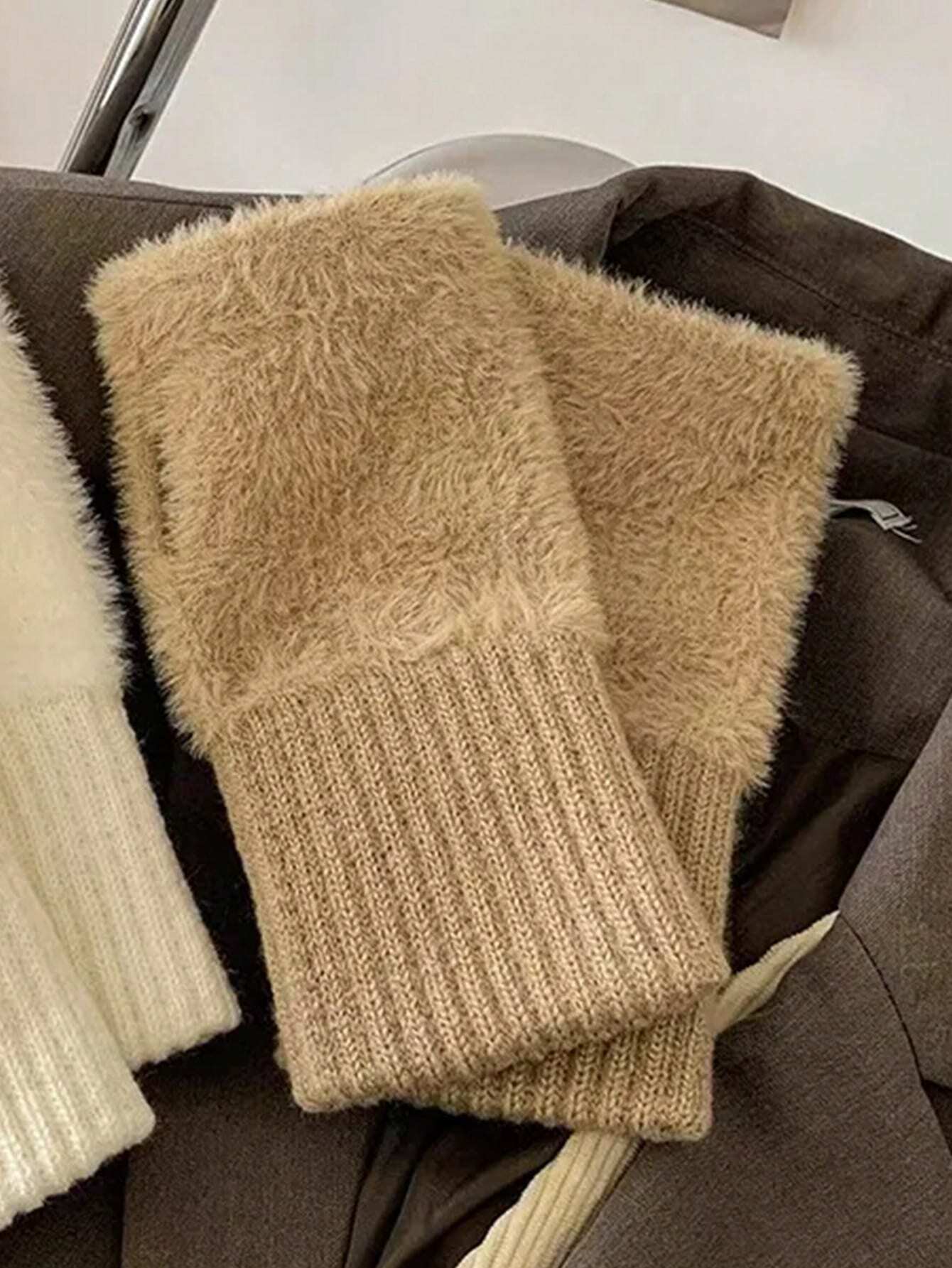 1pair Mink Fleece Soft Winter Half Finger Gloves Shein