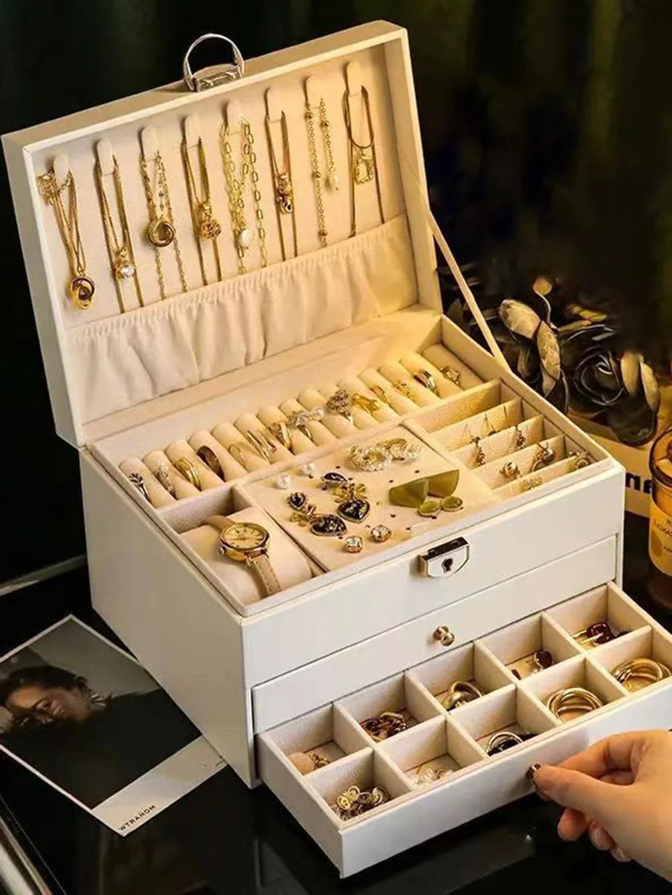 1pc Three-layer Large Capacity Jewelry Box For Necklace, Earring, Ring And Other Accessories Storage Shein