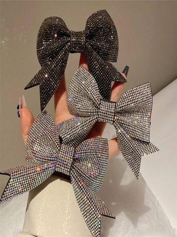1pc Women's Super Shiny Big Bowknot & Rhinestone Decor Fashion Hair Clip Headwear Shein