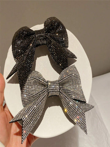 1pc Women's Super Shiny Big Bowknot & Rhinestone Decor Fashion Hair Clip Headwear Shein