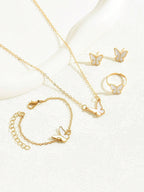 5pcs Butterfly Pendant Jewelry Set - Creative Earrings, Necklace, Bracelet And Ring Set Shein