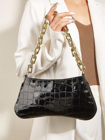 Acrylic Chain Link Crocodile Pattern French Stick Bag Women's Shoulder Bag Shein