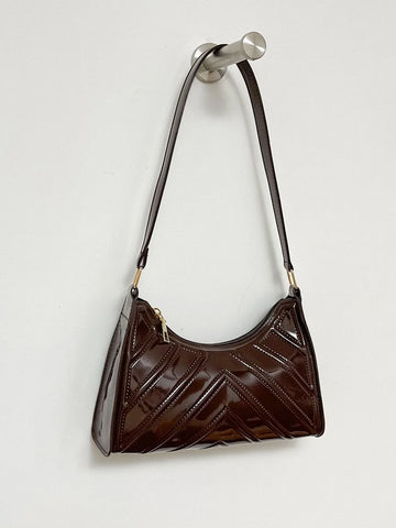 Artificial Patent Leather Chevron Baguette Bag Shein