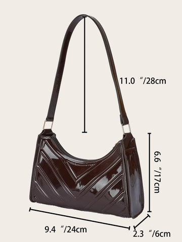 Artificial Patent Leather Chevron Baguette Bag Shein