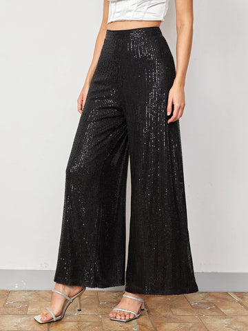 BAE High Waist Sequin Wide Leg Pants Shein