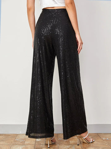 BAE High Waist Sequin Wide Leg Pants Shein