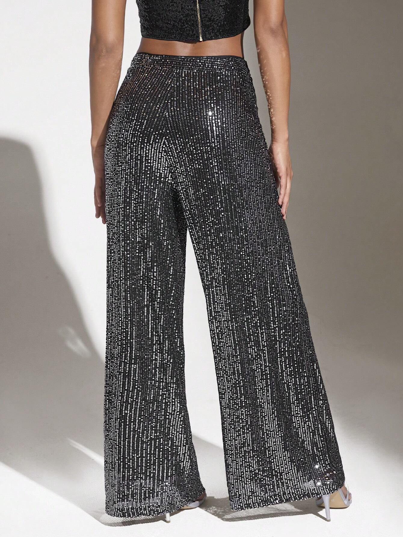 BAE High Waist Sequin Wide Leg Pants Shein