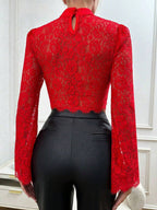 BAE Mock Neck Eyelash Lace Crop Top Without Bra Shein
