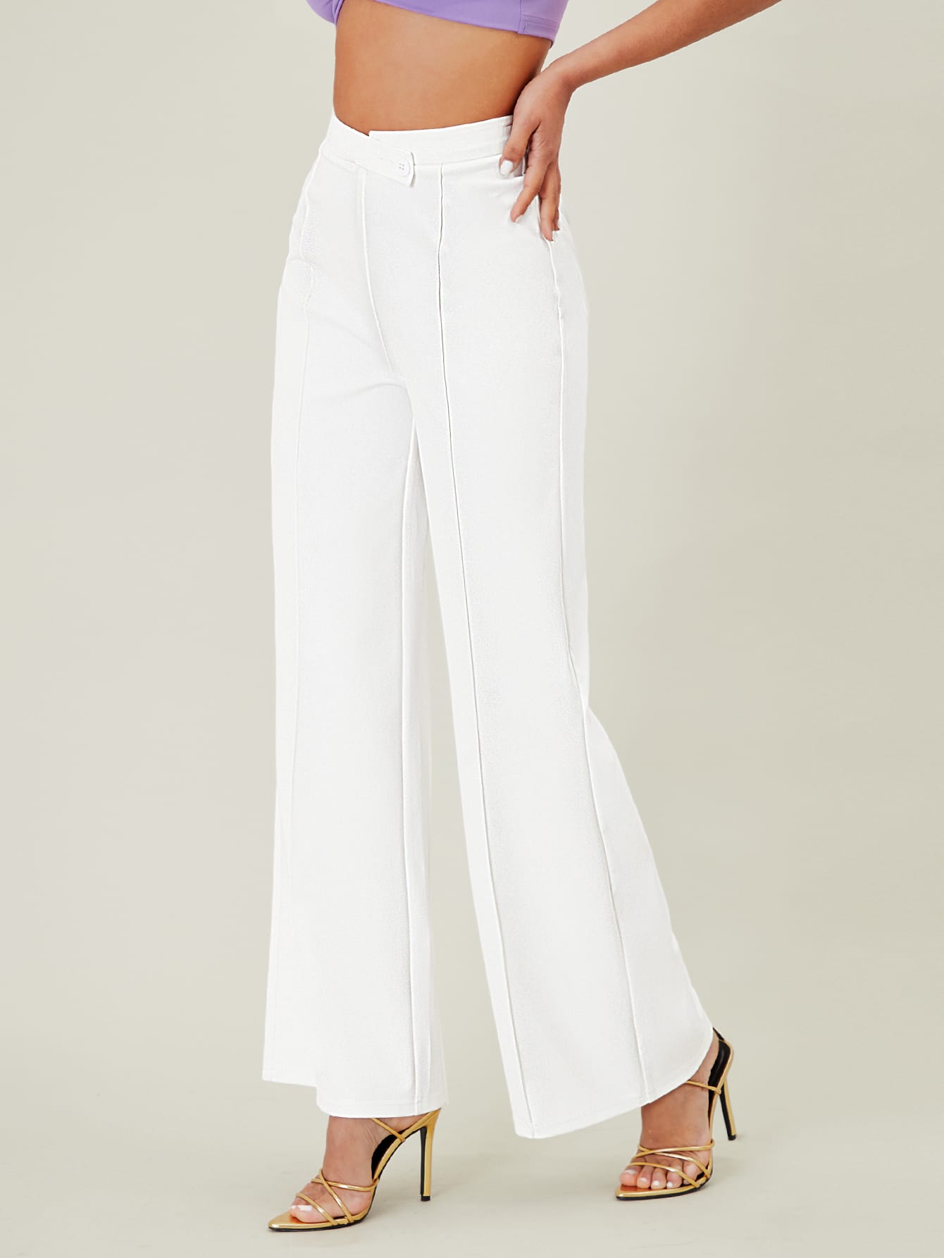 BAE Solid High Waist Wide Leg Pants Shein