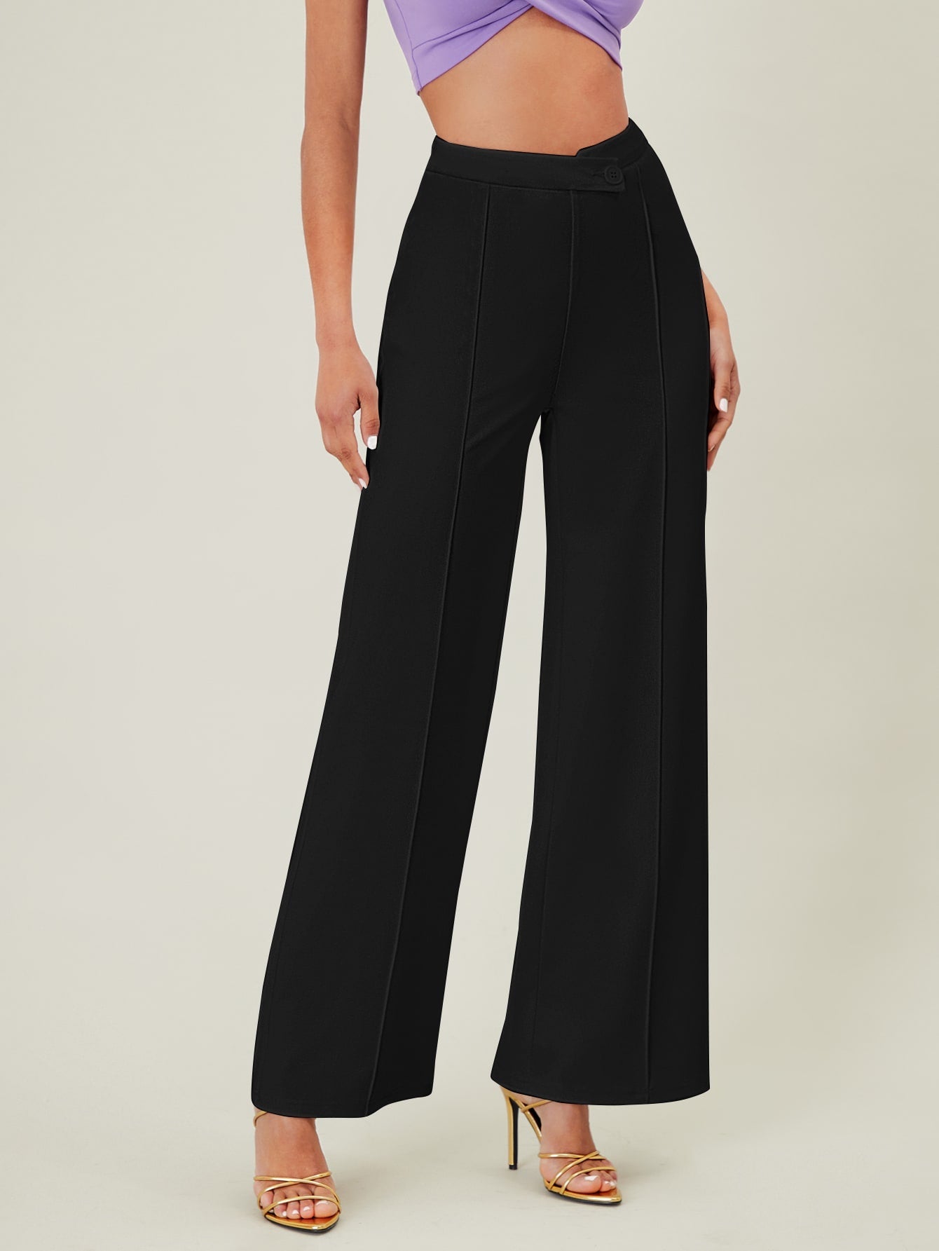 BAE Solid High Waist Wide Leg Pants Shein