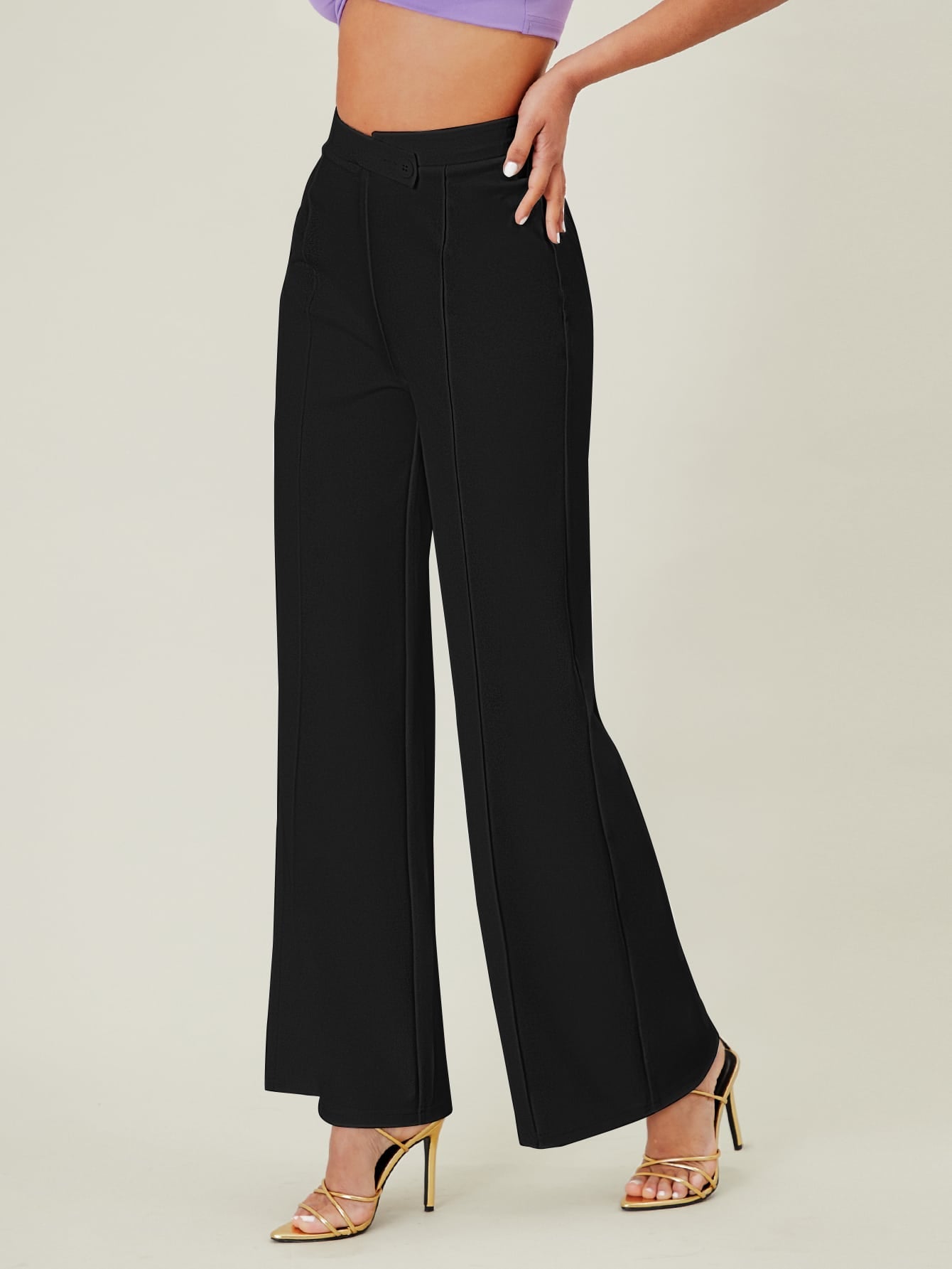 BAE Solid High Waist Wide Leg Pants Shein