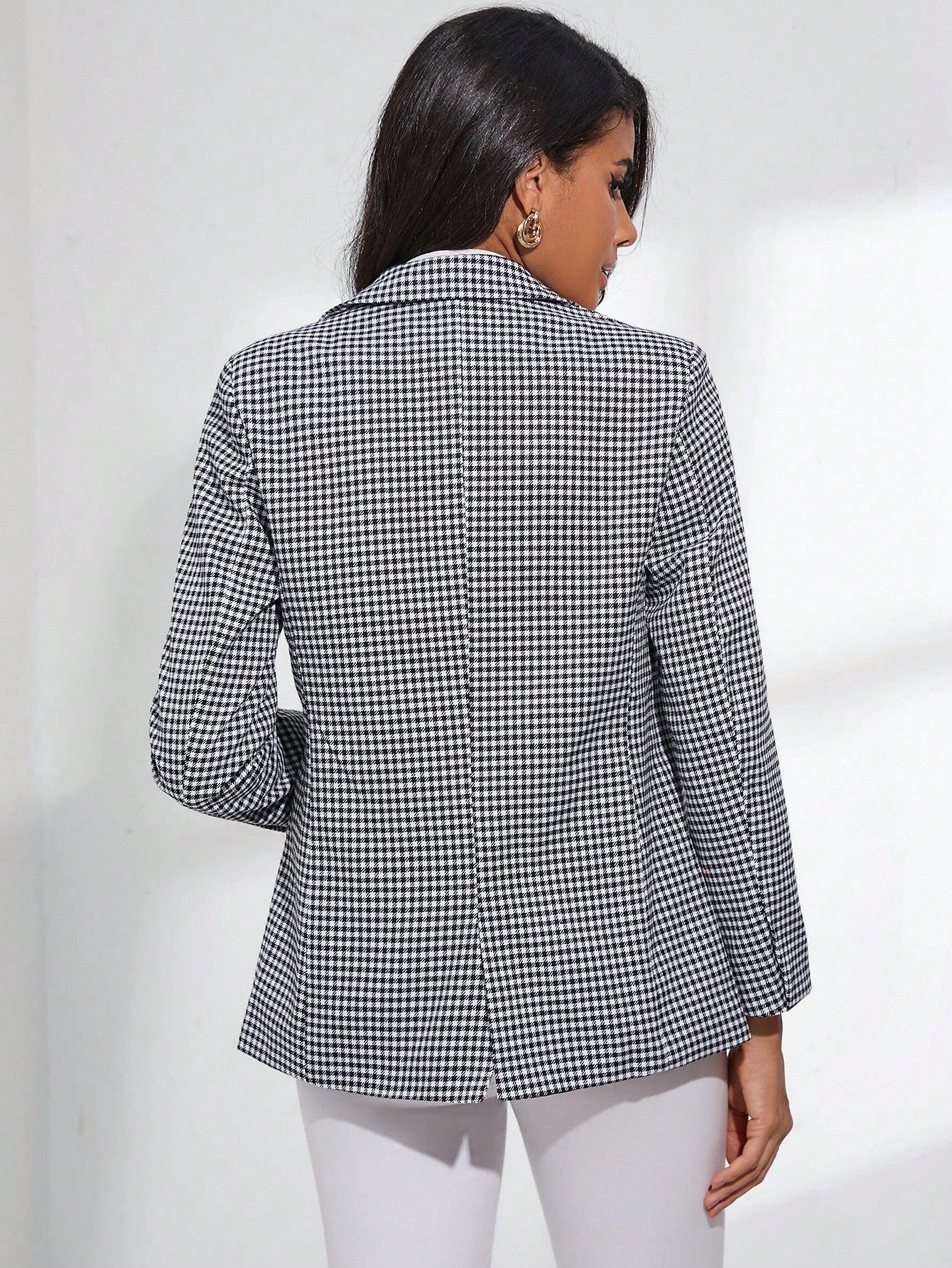 BIZwear Plaid Lapel Collar Double Breasted Blazer Shein