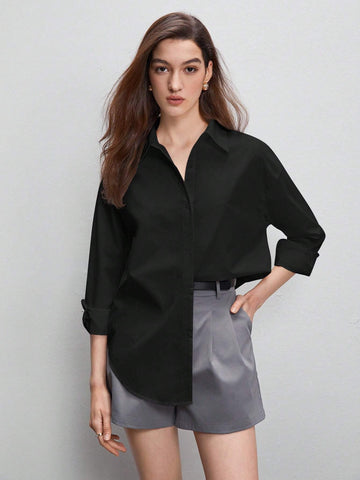 BIZwear Solid Button Front Shirt Shein