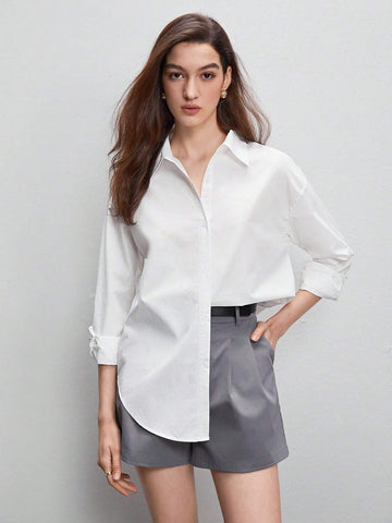 BIZwear Solid Button Front Shirt Shein