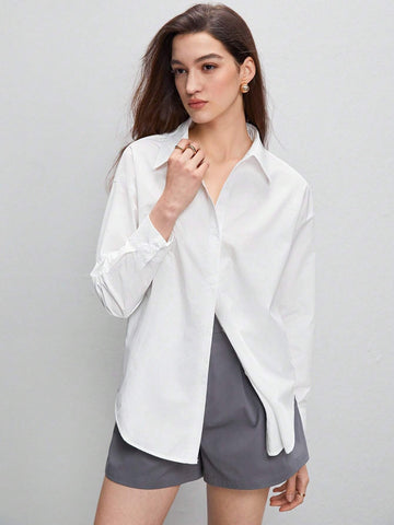 BIZwear Solid Button Front Shirt Shein