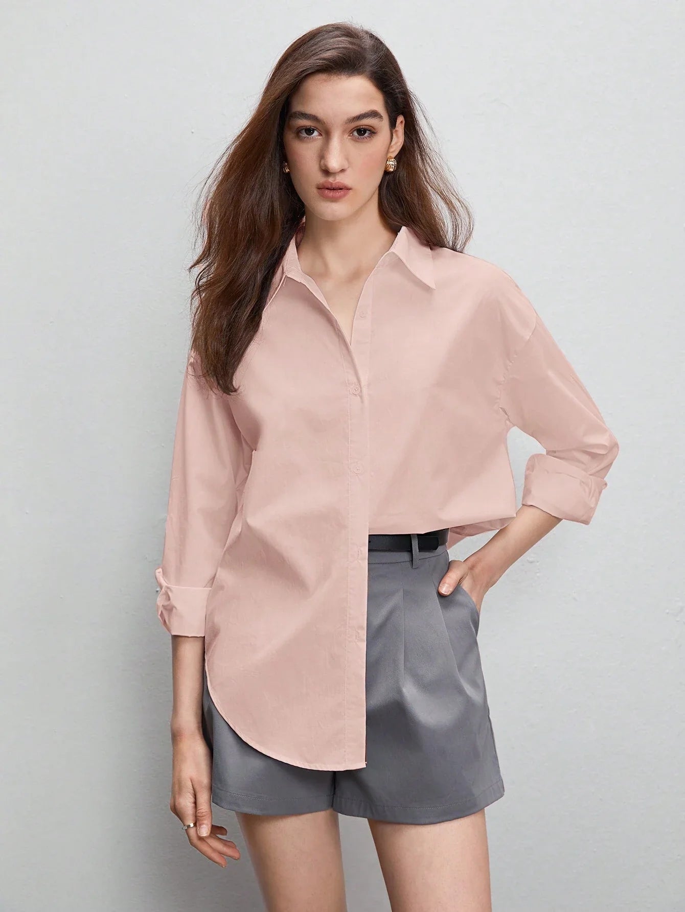 BIZwear Solid Button Front Shirt Shein