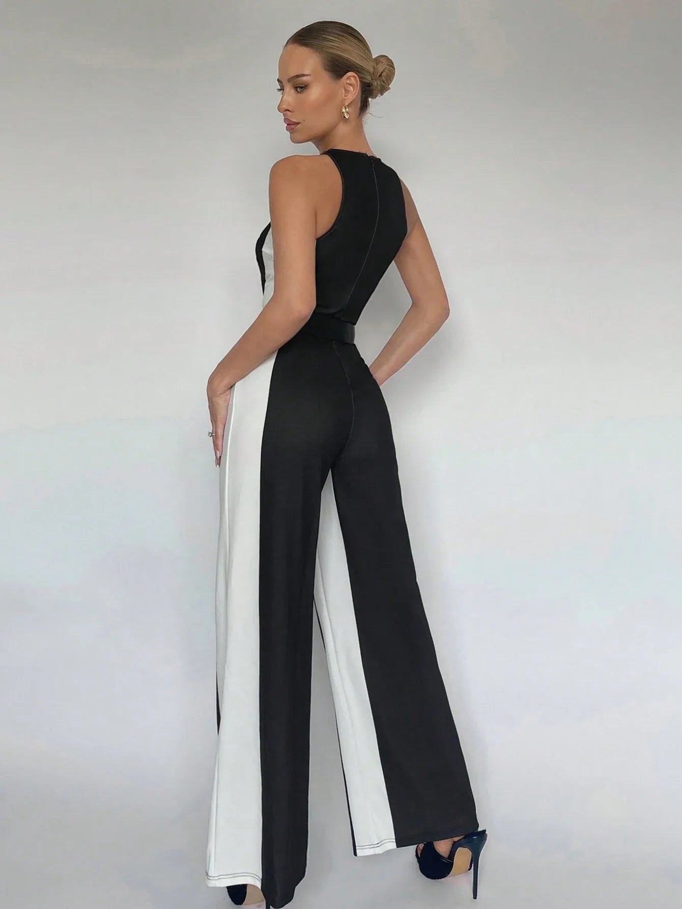 BIZwear Two Tone Wide Leg Jumpsuit Without Belt Shein