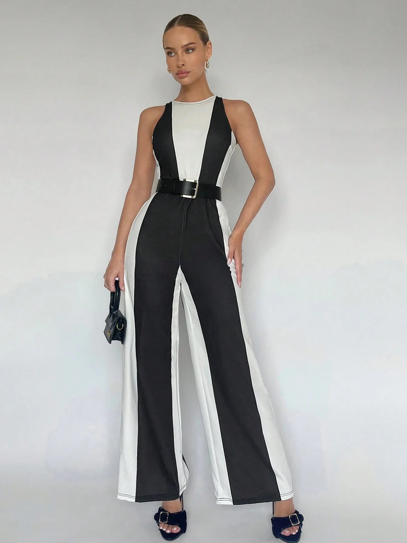 BIZwear Two Tone Wide Leg Jumpsuit Without Belt Shein