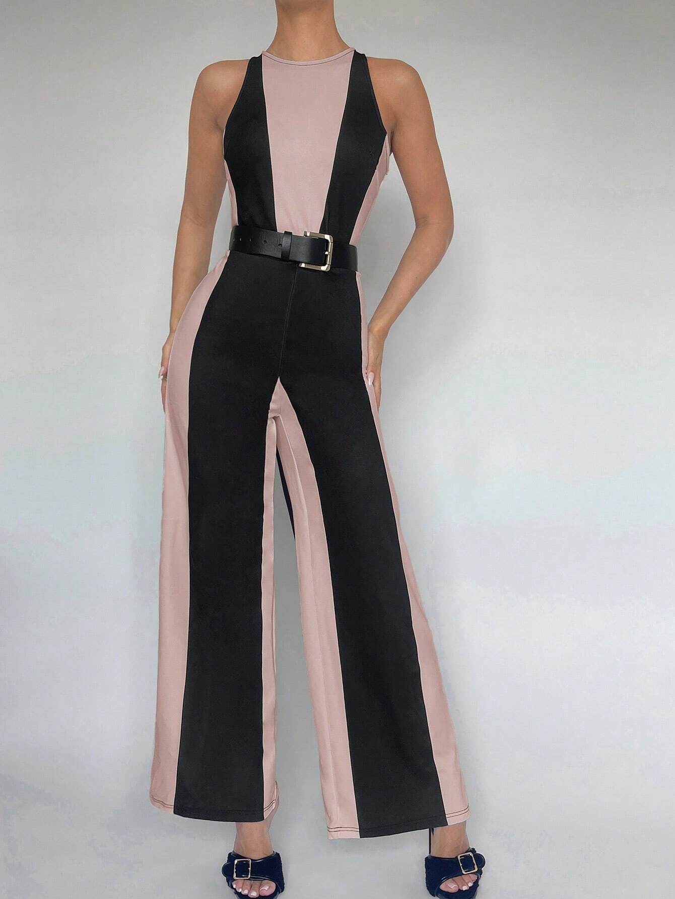 BIZwear Two Tone Wide Leg Jumpsuit Without Belt Shein