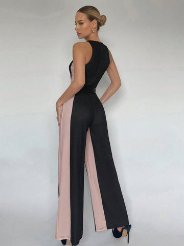 BIZwear Two Tone Wide Leg Jumpsuit Without Belt Shein