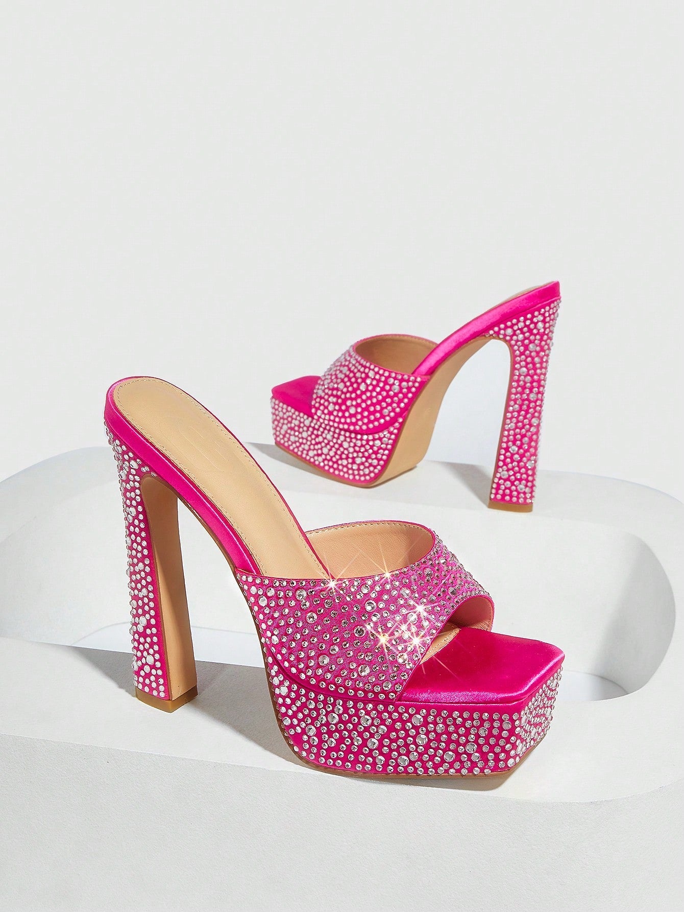 CUCCOO Trending Glamorous Hot Pink Mule Sandals shein