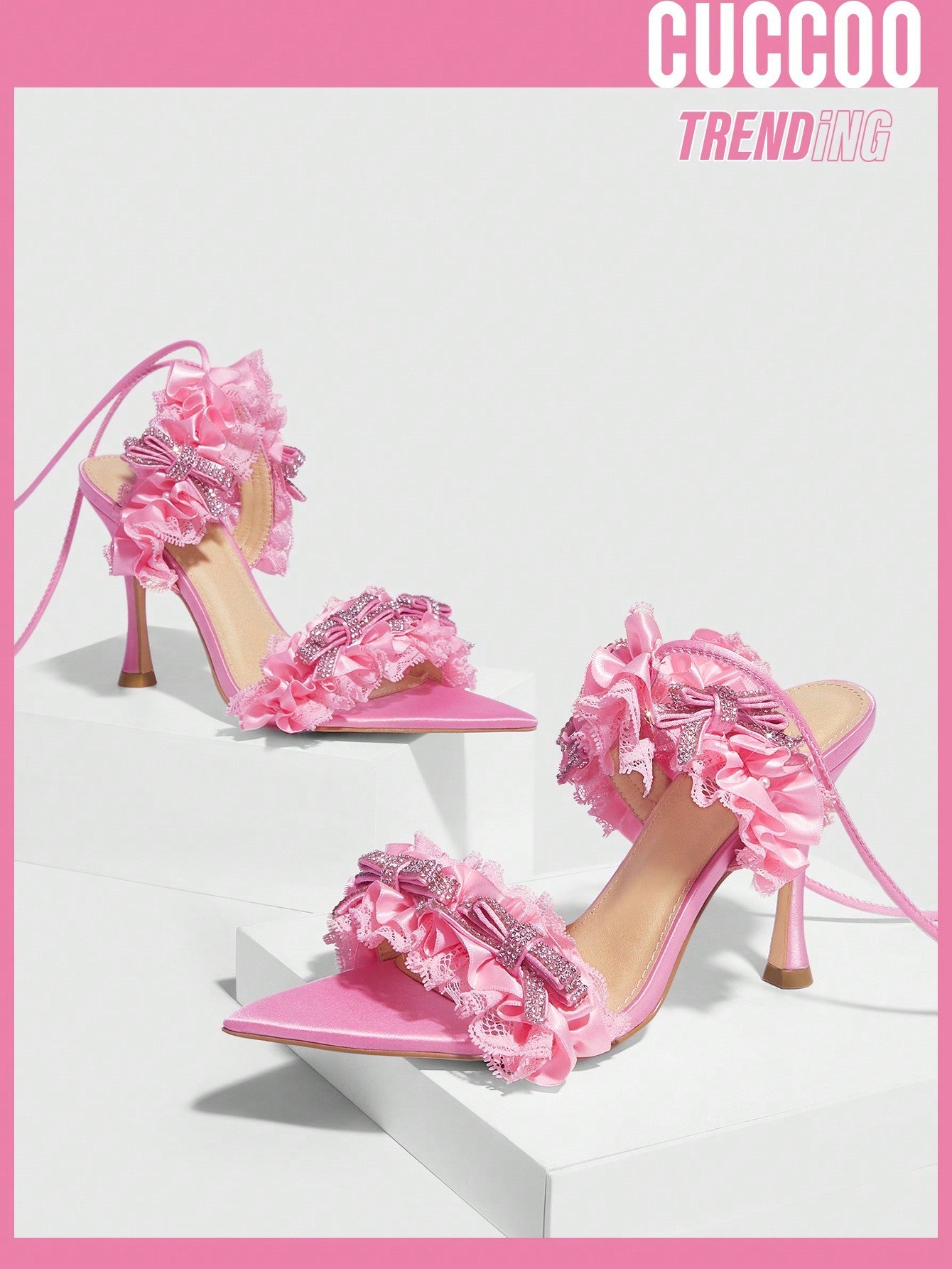 CUCCOO Trending Women Bow & Ruffle Decor Stiletto Heeled Sandals shein