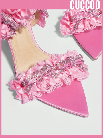 CUCCOO Trending Women Bow & Ruffle Decor Stiletto Heeled Sandals shein