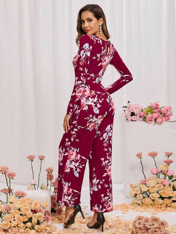 Clasi Valentine's Day Women Floral Printed Jumpsuit Shein