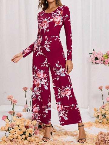 Clasi Valentine's Day Women Floral Printed Jumpsuit Shein