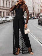 Clasi Women's Patchwork Mesh Wide Leg Jumpsuit Shein
