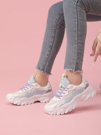 Color Block Lace-up Front Chunky Sneakers Shein