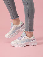 Color Block Lace-up Front Chunky Sneakers Shein