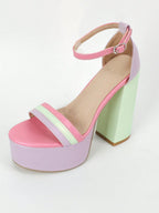 Colorblock Platform Chunky Heeled Sandals shein