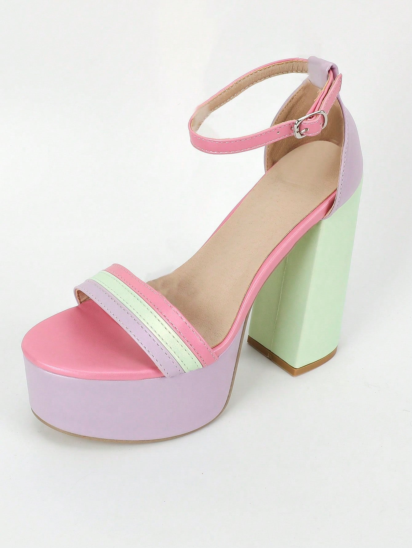 Colorblock Platform Chunky Heeled Sandals shein