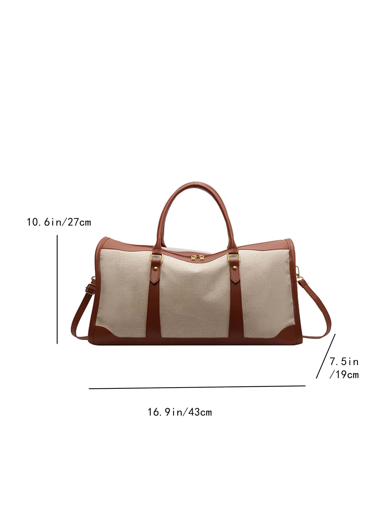 Colorblock Canvas Pu Travel Bag, Vintage Duffle Bag Shein