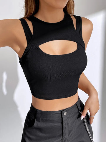 Coolane Cut Out Front Crop Tank Top Shein