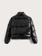 Coolane Solid Zip Front Puffer Coat Shein