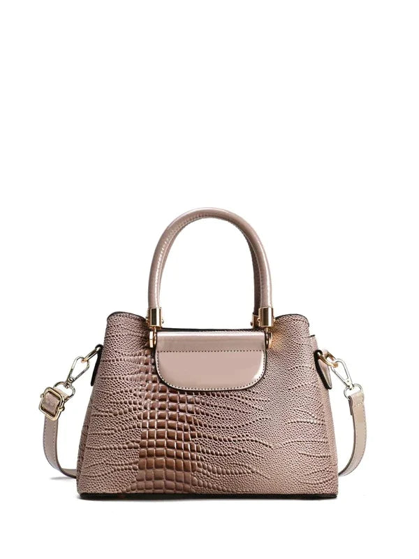 Crocodile Embossed Square Bag Double Handle Multi-compartment With Zipper PU Fashionable For Daily Life Shein