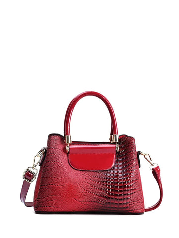 Crocodile Embossed Square Bag Double Handle Multi-compartment With Zipper PU Fashionable For Daily Life Shein