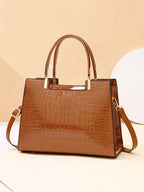 Crocodile Embossed Square Bag Letter Decor Contrast Binding Shein