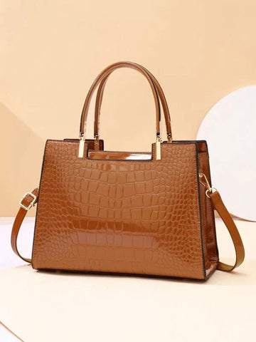 Crocodile Embossed Square Bag Letter Decor Contrast Binding Shein