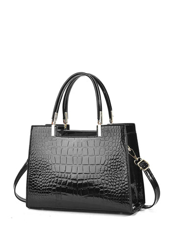 Crocodile Embossed Square Bag Letter Decor Contrast Binding Shein