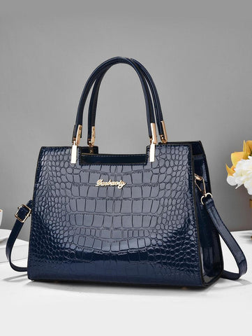 Crocodile Embossed Square Bag Letter Decor Contrast Binding Shein