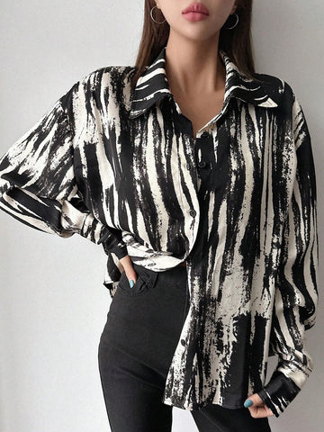 DAZY Brush Print Drop Shoulder Shirt Shein