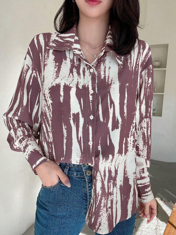 DAZY Brush Print Drop Shoulder Shirt Shein