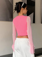 DAZY Contrast Mesh Split Hem Tee Shein